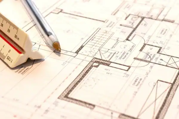 Image of architect Warrington drawings